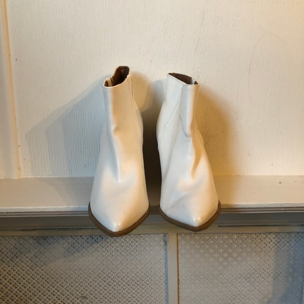 White Pointed Toe Heel Booties - image 1